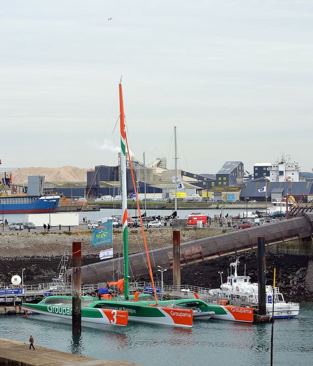 The trimaran Groupama 3 in Saint-Malo before the 2010 Route du Rhum, won by Franck Cammas