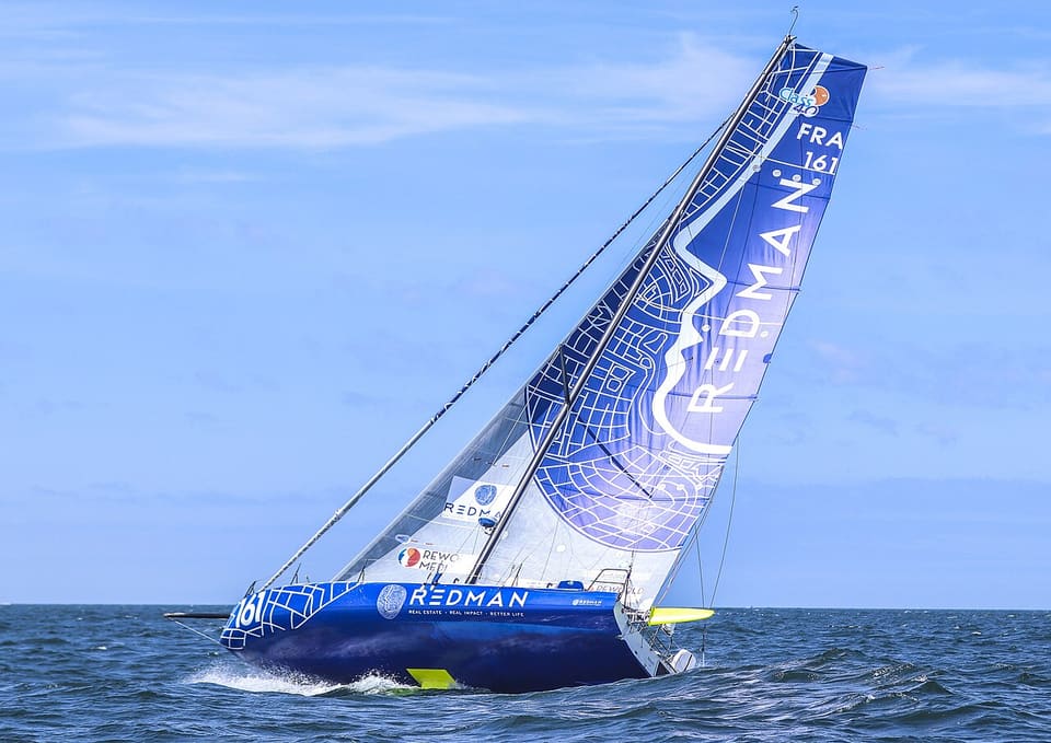 The Class40 Redman sailing upwind in the 2021 RORC Transatlantic